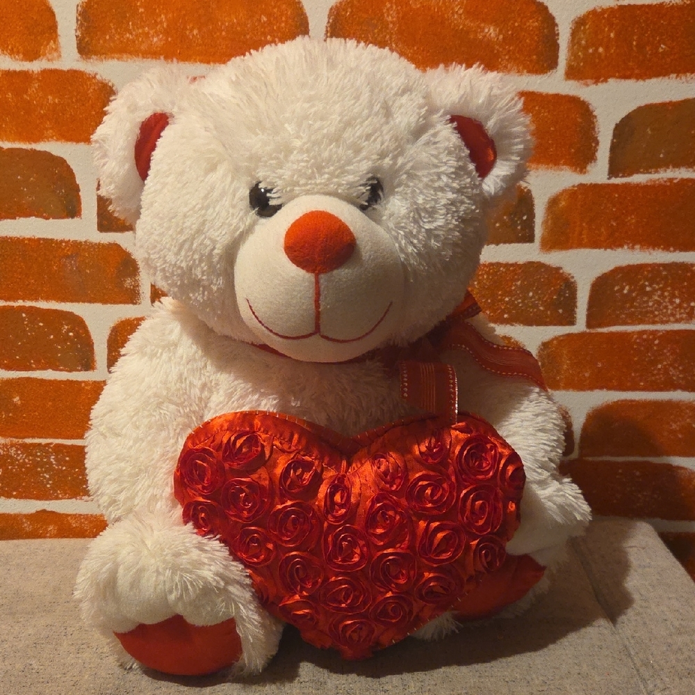💝 Valentine's Day White Teddy Bear with Red Rose Heart 💝